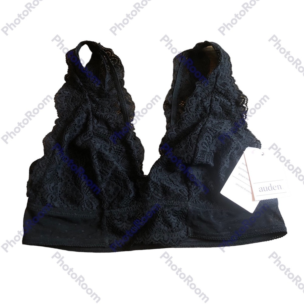 New Auden Black Lace Swiss Dot Bralette Women’s XS Bra Layering Sexy Stretch - Picture 3 of 11